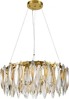 Люстра подвесная New Ton 2186/05/08P Stilfort прозрачная янтарная на 8 ламп, основание золотое в стиле современный капли Люстра подвесная New Ton 2186/05/08P Stilfort прозрачная янтарная на 8 ламп, основание золотое в стиле современный капли